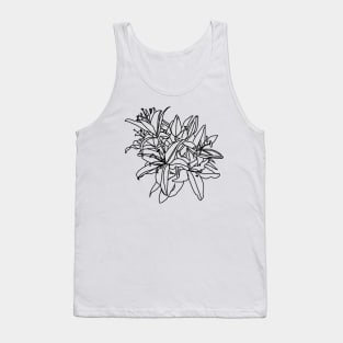 Stargazer Lily Flowers Line Drawing Tank Top